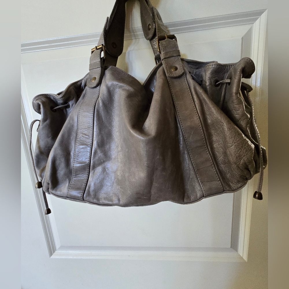 Gerard Darel 24 Hr 24H Tote Bag Satchel Gray Leather